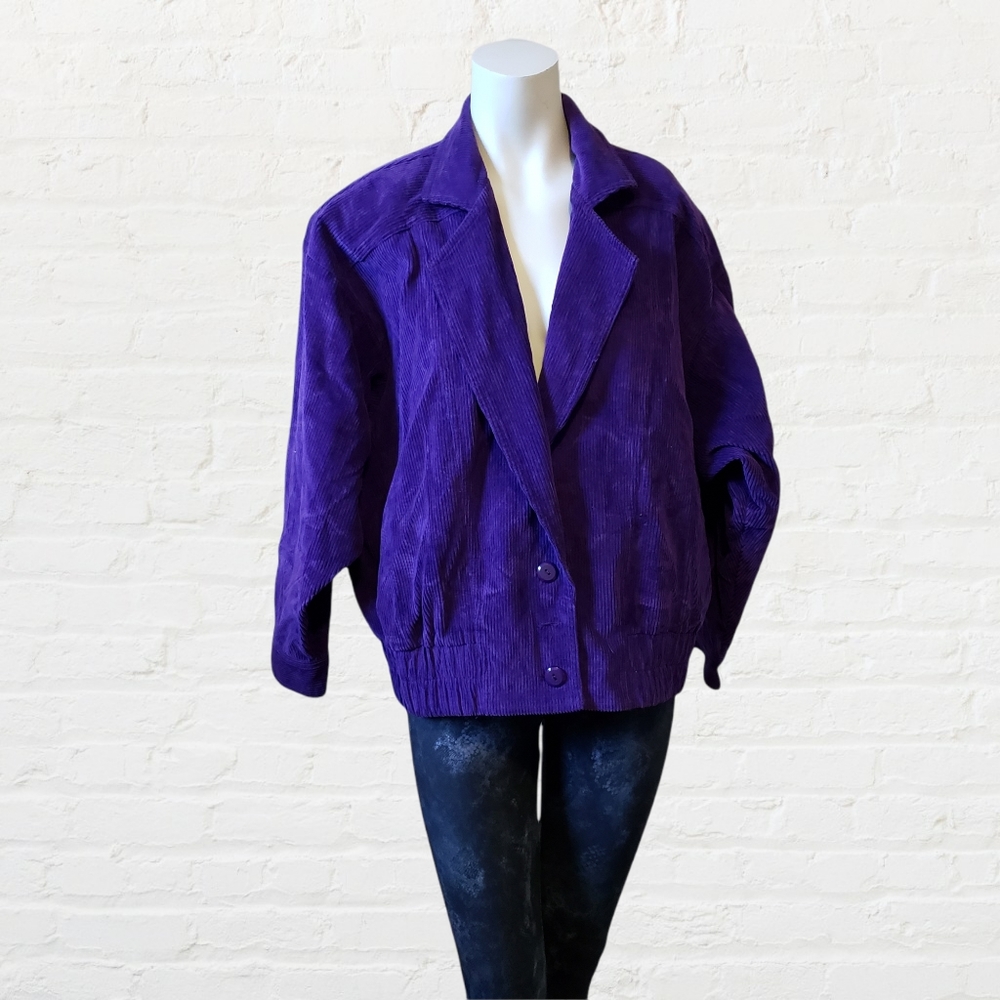 Leigh Morgan medium vintage 80s purple Corduroy batwing bomber jacket